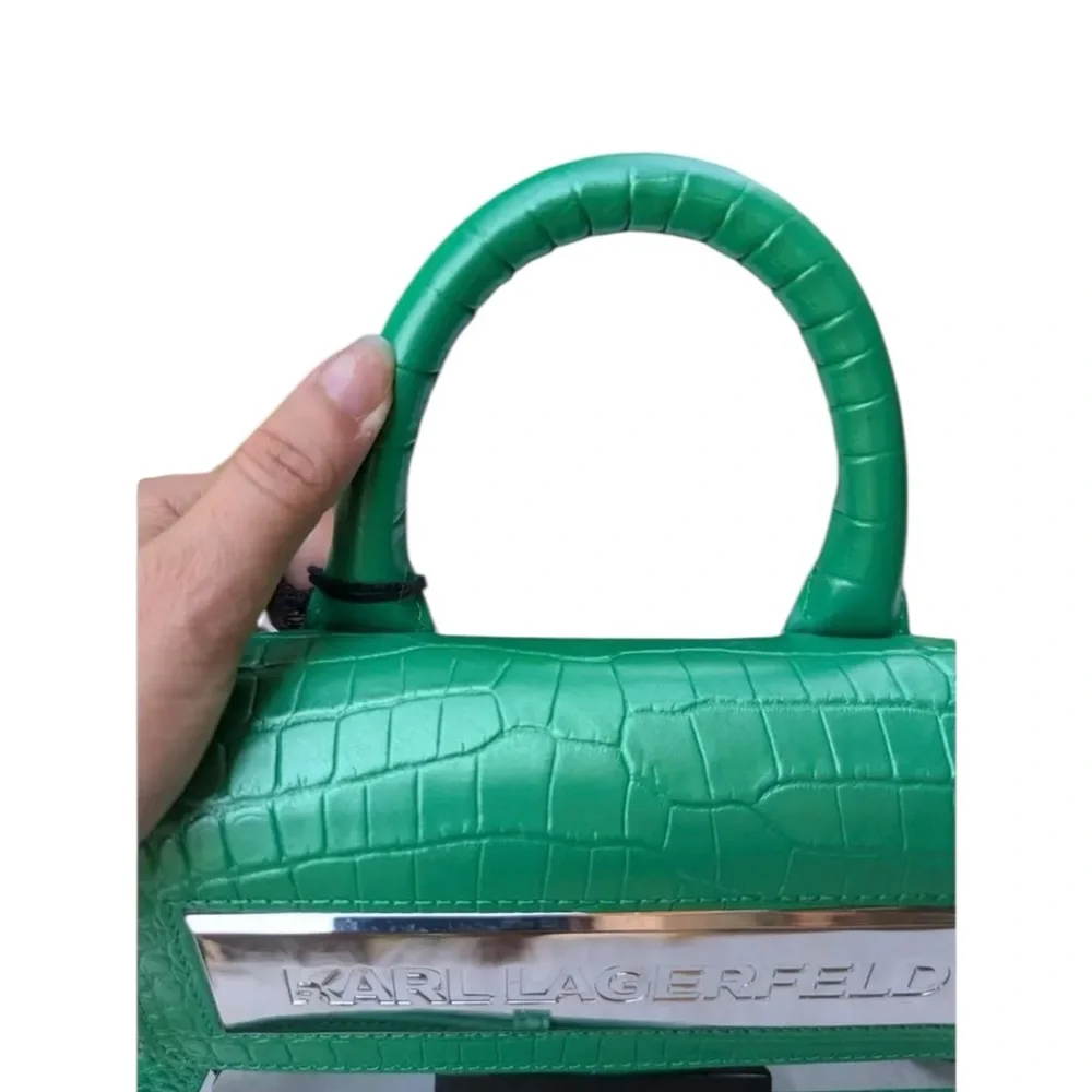 KARL LAGERFELD Green Croc-Embossed Top Handle / Crossbody NWOT - Picture 7 of 8